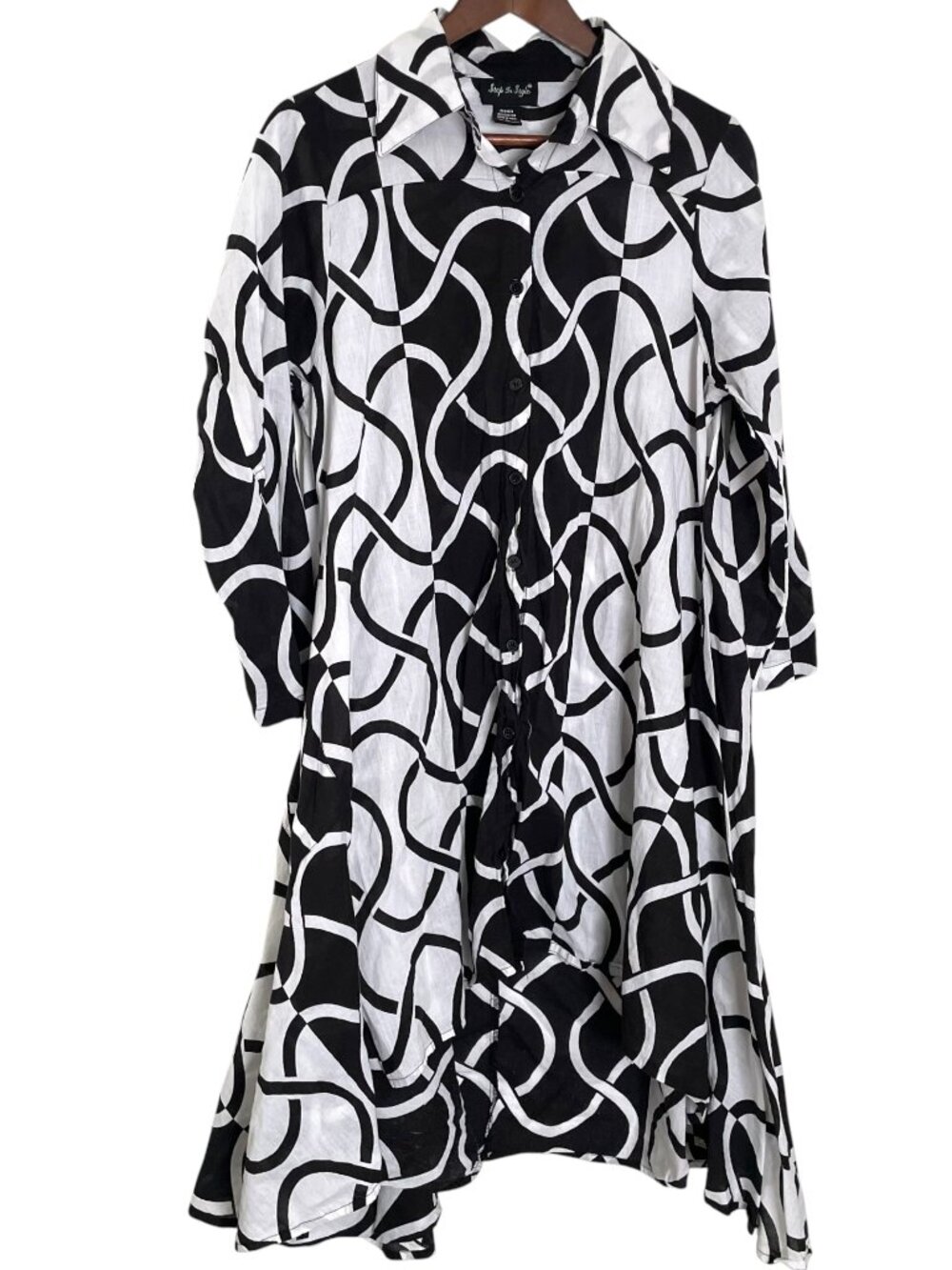Step in Style Midi Shirt Dress Large L Black White Geometric Art To Wear Print